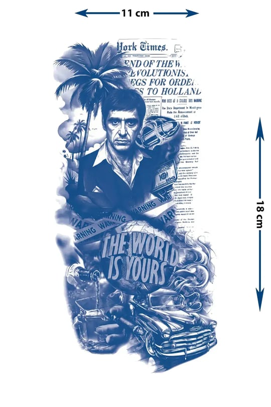 Scarface Tony Montana Dövmesi – The World is Yours Tasarımı 1 Ay Kalıcı & Yarı Kalıcı Dövme