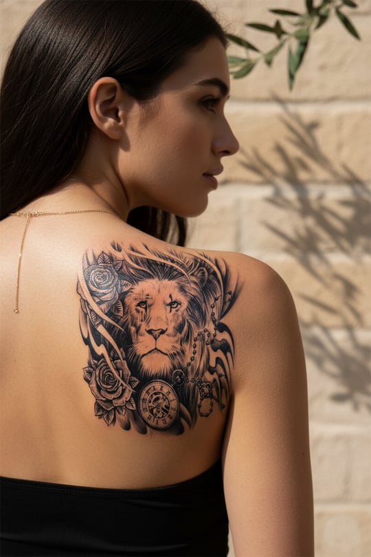 Vakur Aslan, Roma Rakamlı Saat ve Gül Detaylı Mistik Tattoo - Yarı Kalıcı / 1 Ay Kalıcı