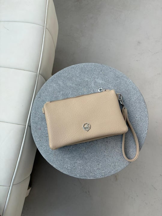 Aris Kartlık Detaylı Clutch Çanta Vizon