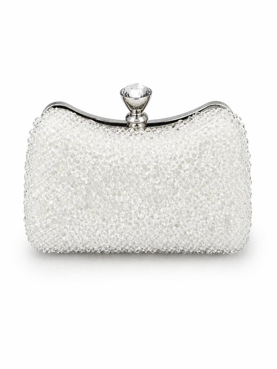 Diamond Işıltılı Clutch Abiye Çanta Beyaz