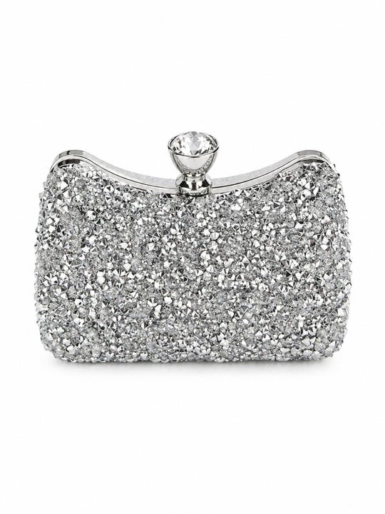 Diamond Işıltılı Clutch Abiye Çanta Gümüş