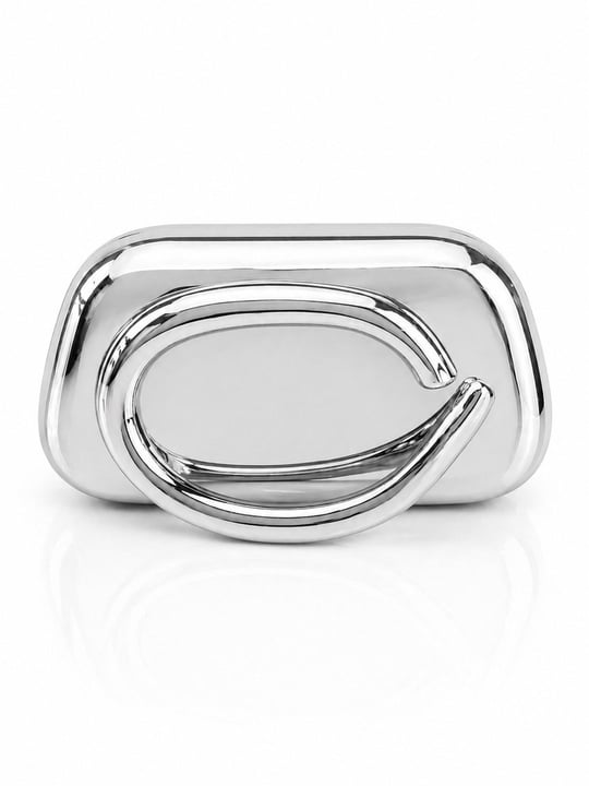 Ring Oval Tutma Detaylı Clutch Abiye Çanta Gümüş
