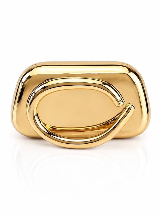 Ring Oval Tutma Detaylı Clutch Abiye Çanta Gold