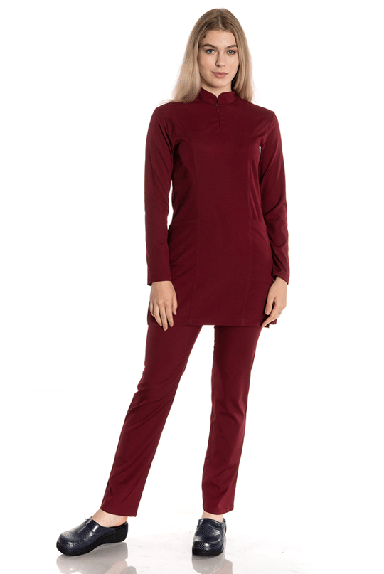 Bordo Likralı Renkli Tesettür Scrubs Takım
