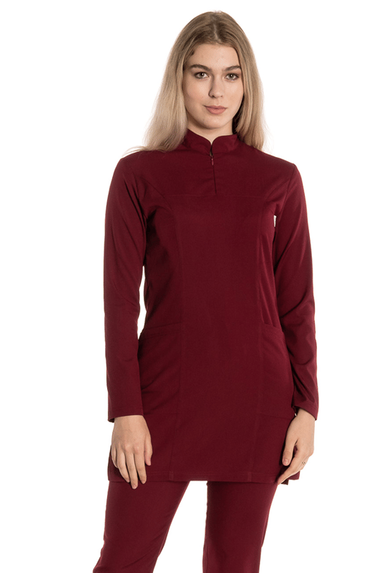 Bordo Likralı Renkli Tesettür Scrubs Takım