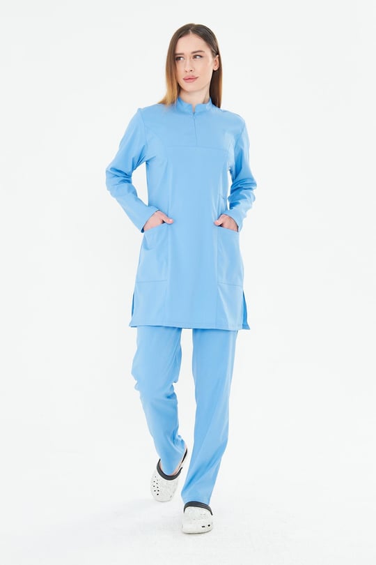 Tıpmod Açık Mavi 15-4225 Likralı Tesettür Scrubs Takım