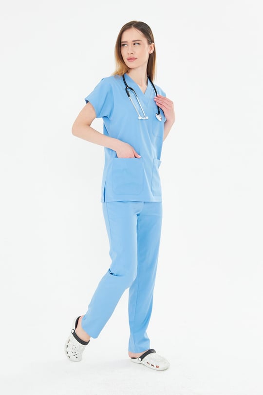Tıpmod Açık Mavi 15-4225 Likralı Greys Scrubs Takım
