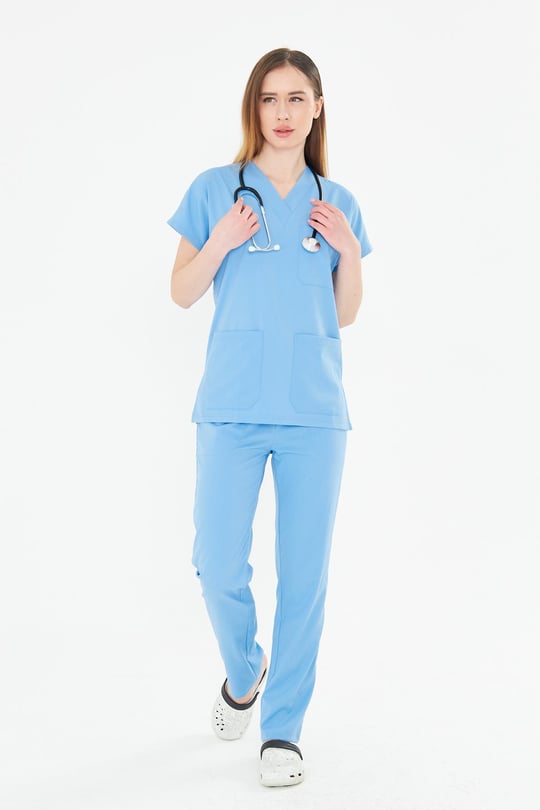 Tıpmod Açık Mavi 15-4225 Likralı Greys Scrubs Takım