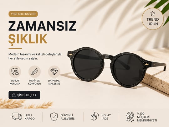 Çocuk Yuvarlak Güneş Gözlük - Simli Sİyah