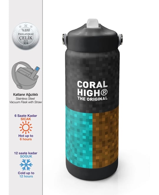 Coral High MineCraft Desenli Katlanır Ağızlıklı Çelik Termos 650 ml 38316