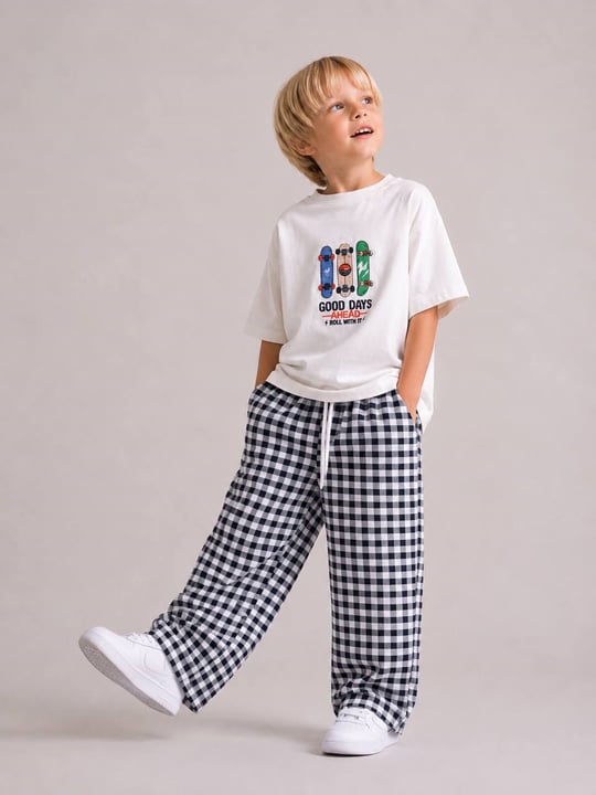 Damalı Kaykay Nakışlı Unisex 2'li Takım - Antrasit