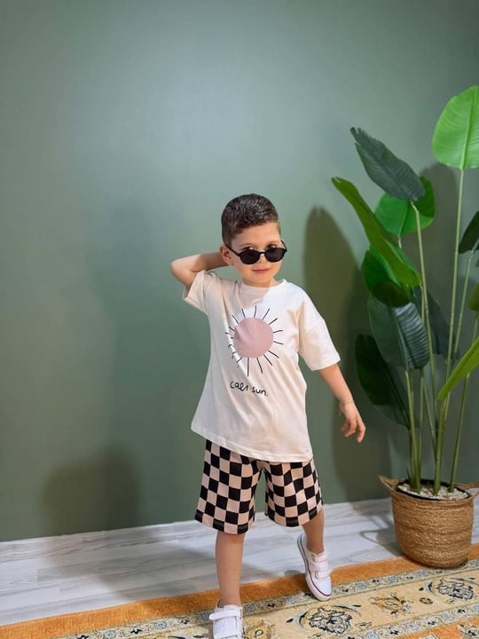 Desenli Damalı Unisex 2'li Takım 