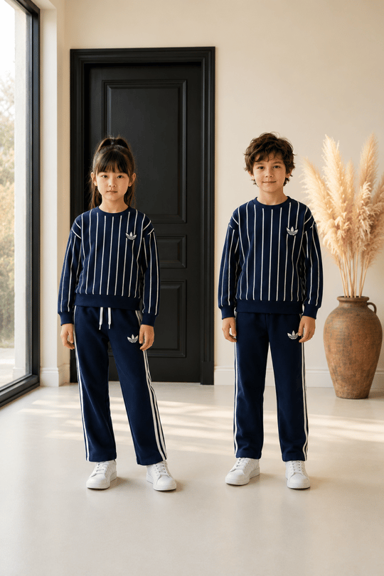 Logolu Çizgili Lacivert Unisex Çocuk 2'li Takım