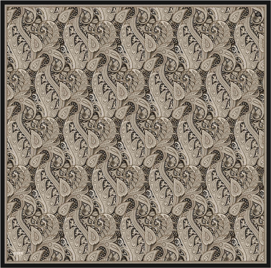 Bej Etnik Desen %100 Twill İpek Eşarp 4404-01