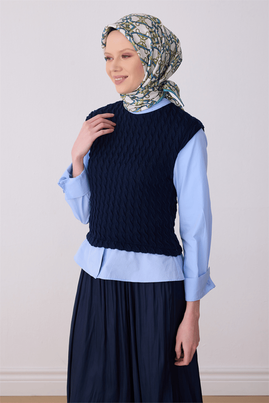 Çok Renkli Klasik Desen %100 Twill İpek Eşarp 4328 - 82