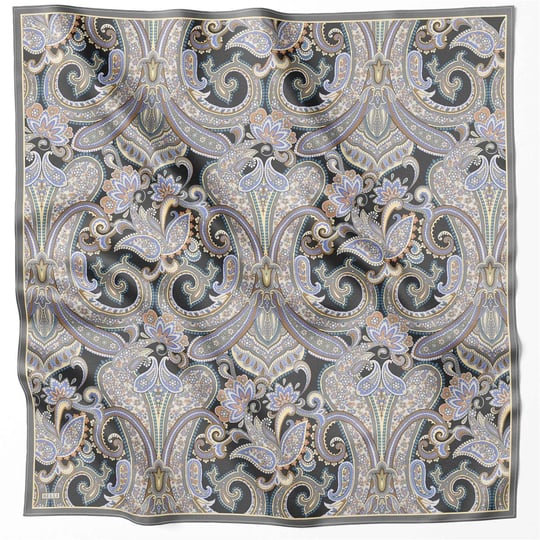 Antrasit Etnik Desen %100 Twill İpek Eşarp 4202 - 88