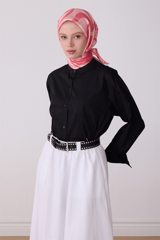 Pembe Geometrik Desen %100 Twill İpek Eşarp 4327 - 56