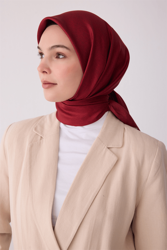 Bordo Düz Desen %100 Twill İpek Eşarp 4305 - 87