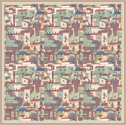 Çok Renkli Obje Desen %100 Twill İpek Eşarp 4307 - 34