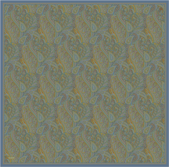 Yeşil Etnik Desen %100 Twill İpek Eşarp 4404-04