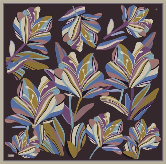 Bej Çiçek Deseni %100 Twill İpek Eşarp 4410-33