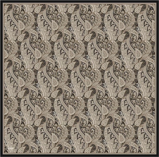 Bej Etnik Desen %100 Twill İpek Eşarp 4404-01