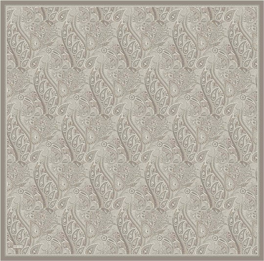 Bej Etnik Desen %100 Twill İpek Eşarp 4404-81