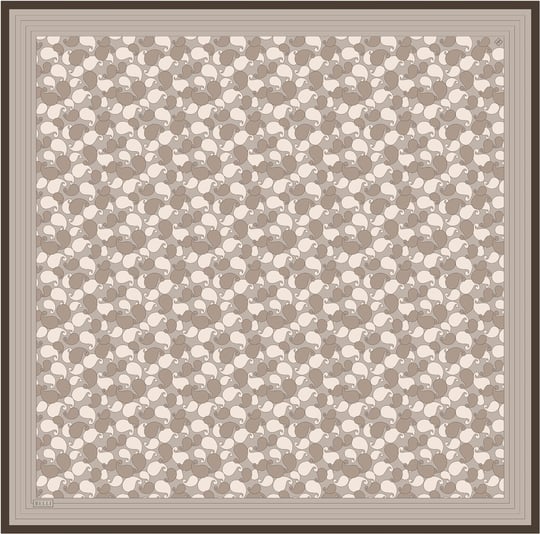 Bej Etnik Desen %100 Twill İpek Eşarp 4422-55