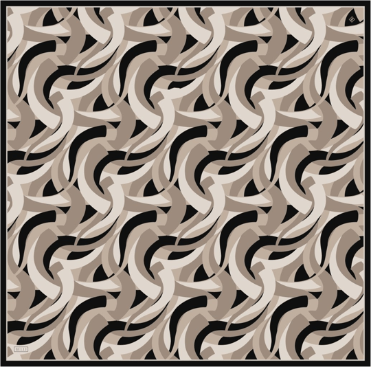 Bej Geometrik Desen %100 Twill İpek Eşarp 4327-05