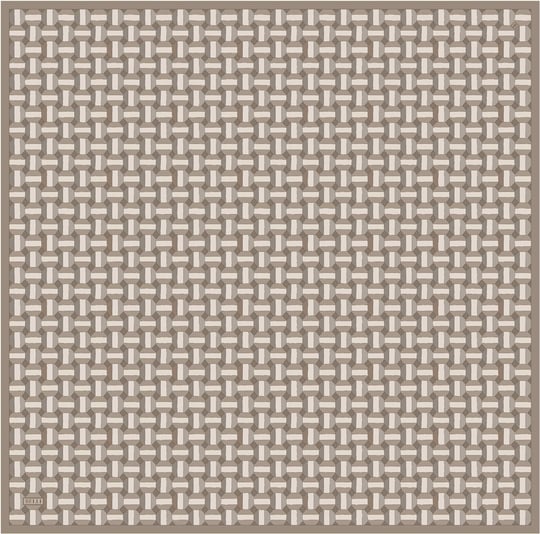 Bej Geometrik Desen %100 Twill İpek Eşarp 4407-04