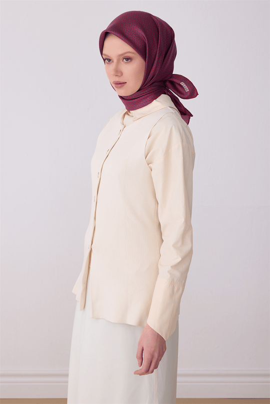 Belli Bordo Klasik Desen %100 Twill İpek Eşarp 4317-89