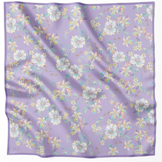 BELLİ ÇİÇEK DESEN İPEK EŞARP 4210D (TWILL) LİLA - 50