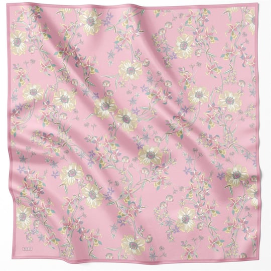 BELLİ ÇİÇEK DESEN İPEK EŞARP 4210D (TWILL) PEMBE - 86