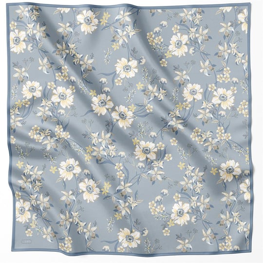 BELLİ ÇİÇEK DESEN İPEK EŞARP 4210D (TWILL) İNDİGO - 52