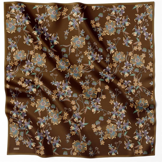 BELLİ ÇİÇEK DESEN İPEK EŞARP 4210D (TWILL) KAHVE - 85