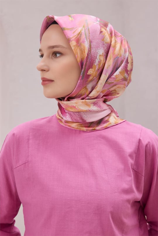 {URUNSEO_TITLE} | BELLI | BELLİ İPEK EŞARP | BELLİ ÇİÇEK DESEN İPEK EŞARP 4217D (TWILL) PEMBE - 04