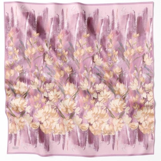 BELLİ ÇİÇEK DESEN İPEK EŞARP 4217D (TWILL) PEMBE - 04