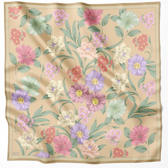 BELLİ ÇİÇEK DESEN İPEK EŞARP 4219D (TWILL) BEJ - 50