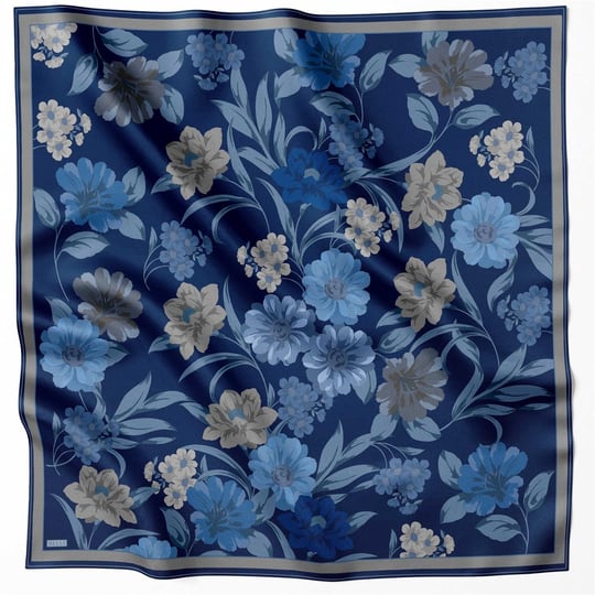 BELLİ ÇİÇEK DESEN İPEK EŞARP 4219D (TWILL) LACİVERT - 60