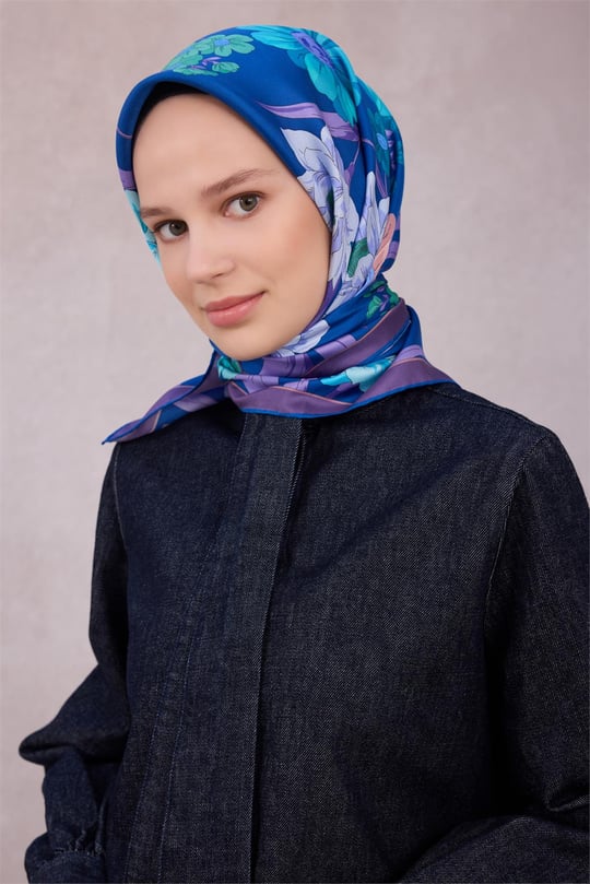 {URUNSEO_TITLE} | BELLI | BELLİ İPEK EŞARP | BELLİ ÇİÇEK DESEN İPEK EŞARP 4219D (TWILL) MAVİ MOR - 57