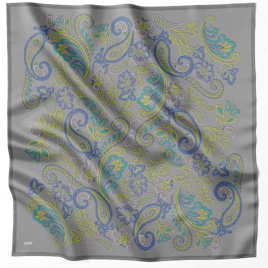 BELLİ ÇİÇEKLİ DESEN İPEK EŞARP 4207D (TWILL) GRİ - 83