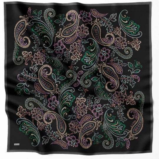 BELLİ ÇİÇEKLİ DESEN İPEK EŞARP 4207D (TWILL) SİYAH - 34