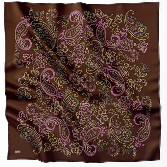 BELLİ ÇİÇEKLİ DESEN İPEK EŞARP 4207D (TWILL) ACI KAHVE - 39