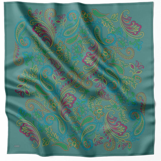 BELLİ ÇİÇEKLİ DESEN İPEK EŞARP 4207D (TWILL) ZÜMRÜT - 05