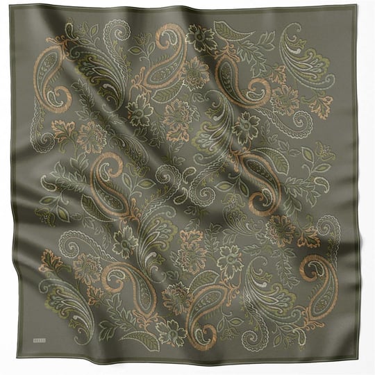 BELLİ ÇİÇEKLİ DESEN İPEK EŞARP 4207D (TWILL) HAKİ - 82