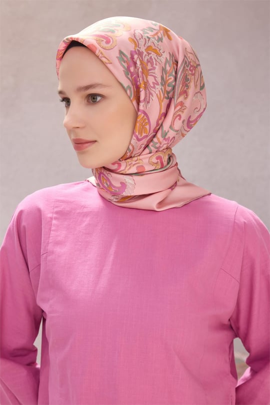 {URUNSEO_TITLE} | BELLI | BELLİ İPEK EŞARP | BELLİ ÇİÇEKLİ DESEN İPEK EŞARP 4207D (TWILL) PUDRA - 14