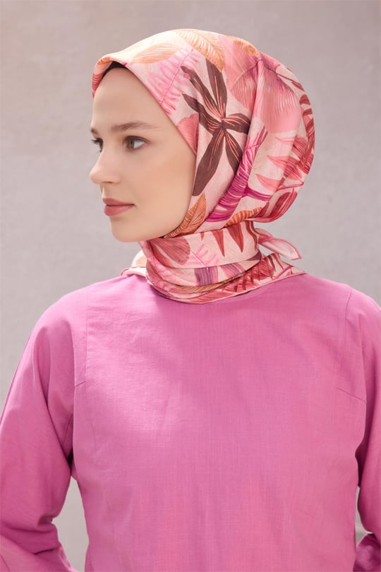 {URUNSEO_TITLE} | BELLI | BELLİ İPEK EŞARP | BELLİ ÇİÇEKLİ DESEN İPEK EŞARP 4225D (TWILL) PUDRA - 03
