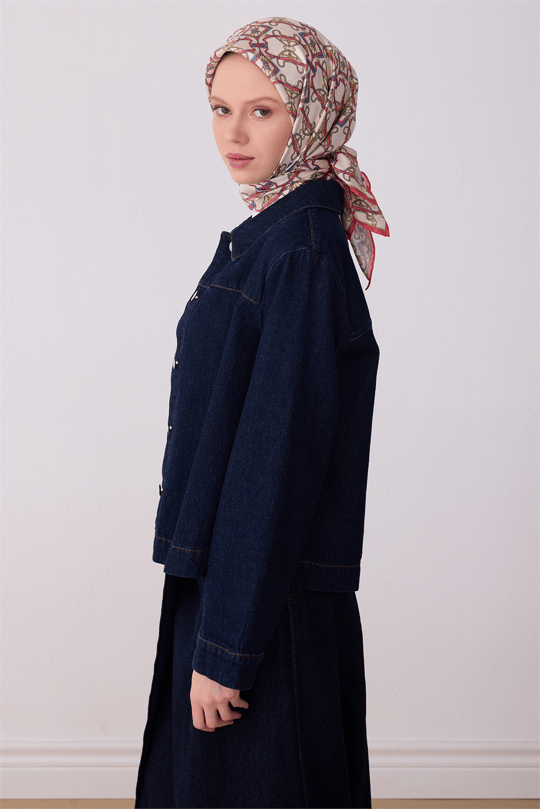 Belli Çok Renkli Klasik Desen %100 Twill İpek Eşarp 4328-80