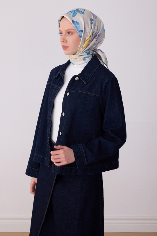 Belli Çok Renkli Obje Desen %100 Twill İpek Eşarp 4329-51