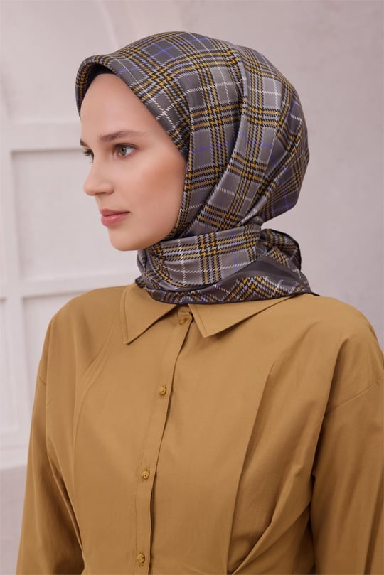 {URUNSEO_TITLE} | BELLI | BELLİ İPEK EŞARP | BELLİ EKOSE DESEN İPEK EŞARP 4218D (TWILL) GRİ - 57